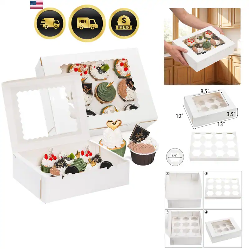 20 Stück Cupcake Boxen 12 Stück Weiß Papier Cupcake Behälter mit Einsätzen