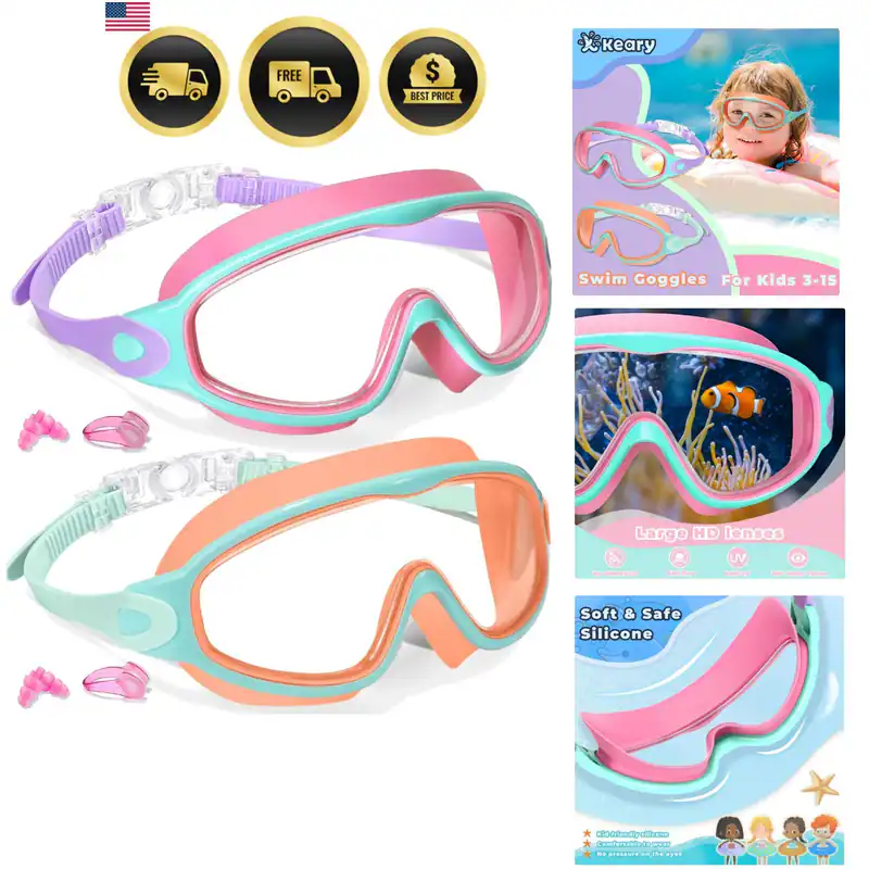 2er Pack Kinder Schwimmbrillen für 3-15 UV Schutz Antibeschlag Pool Wasser