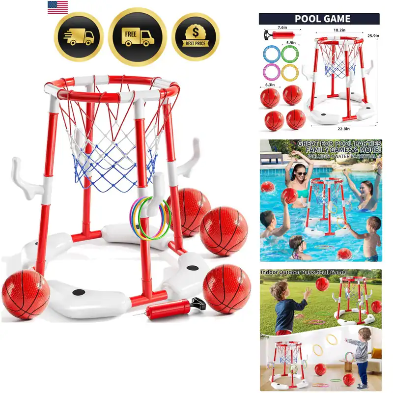 Pool Basketballkorb, 2 in 1 Schwimmbecken Spielzeug Ringspiel mit 4 Bällen und