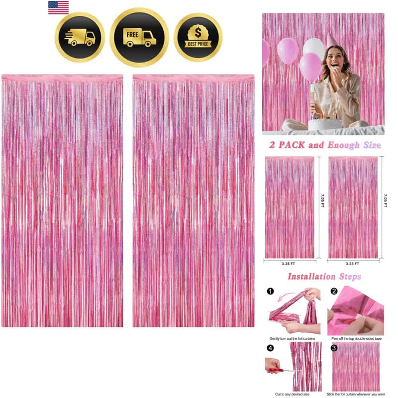 2er Pack Glitzer Rosa Hintergrund, 3,28 Fuß x 7,05 Fuß Geburtstag Party