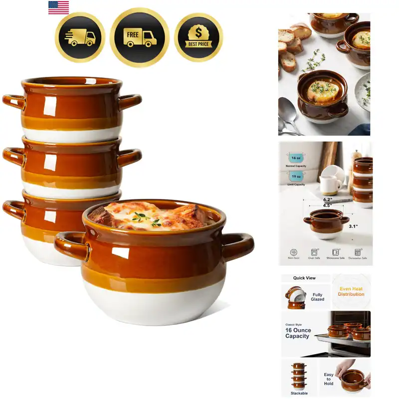 Französische Zwiebelsuppe Schüsseln mit Griffen, 16 Unzen Keramik Französische