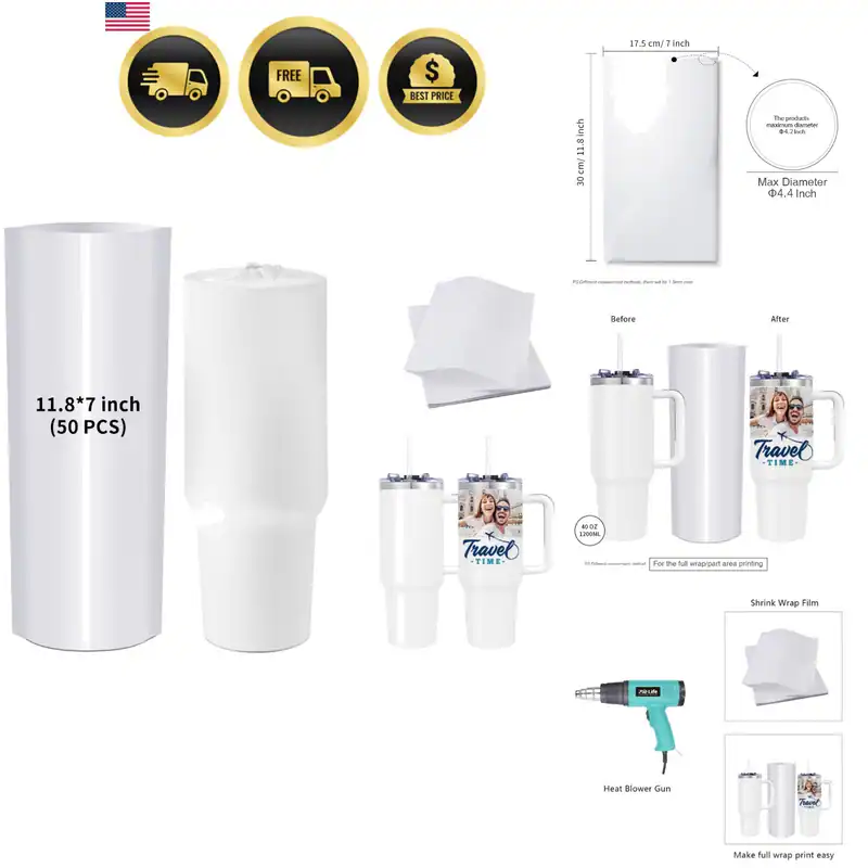 Sublimation Schrumpffolie Hülle Weiß Beutel 11,8 x 7 Zoll für 40 Unzen Becher