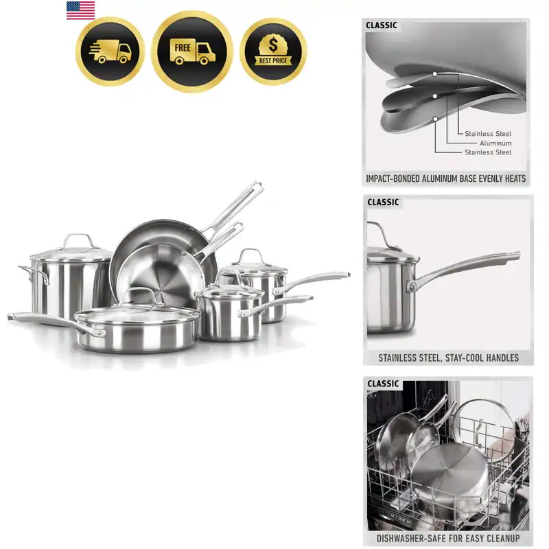 Klassisches Edelstahl-Kochgeschirr-Set, 10-teilig, schlaggebundener