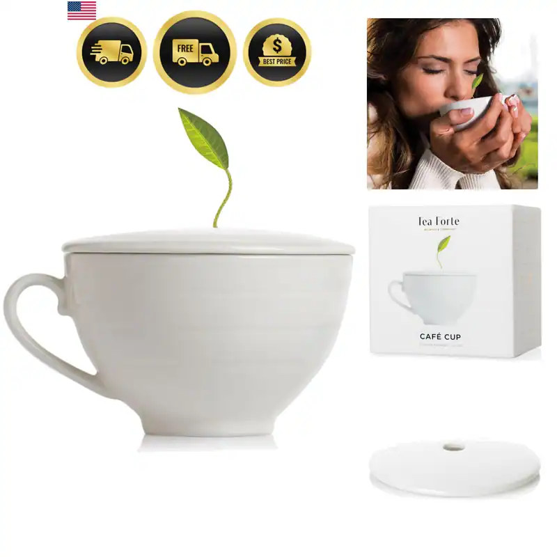 Porzellan Teetasse und Deckel 8 Unzen Mikrowelle Spülmaschinenfest Weiß Cafe
