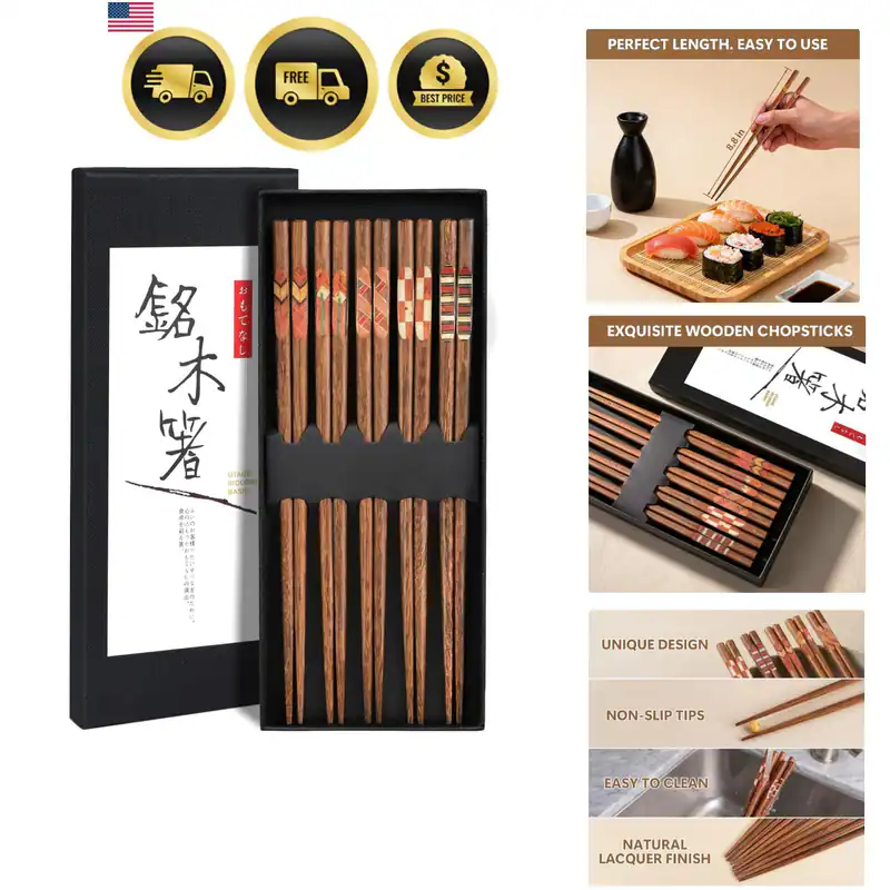 5 Paar Holz Essstäbchen Wiederverwendbar Japanische Hartholz Stäbchen | Natur