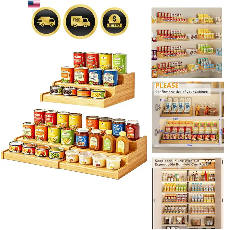 Erweiterbar Bambus Dose Display Organizer für Speisekammer, 3 Ebenen Dosen