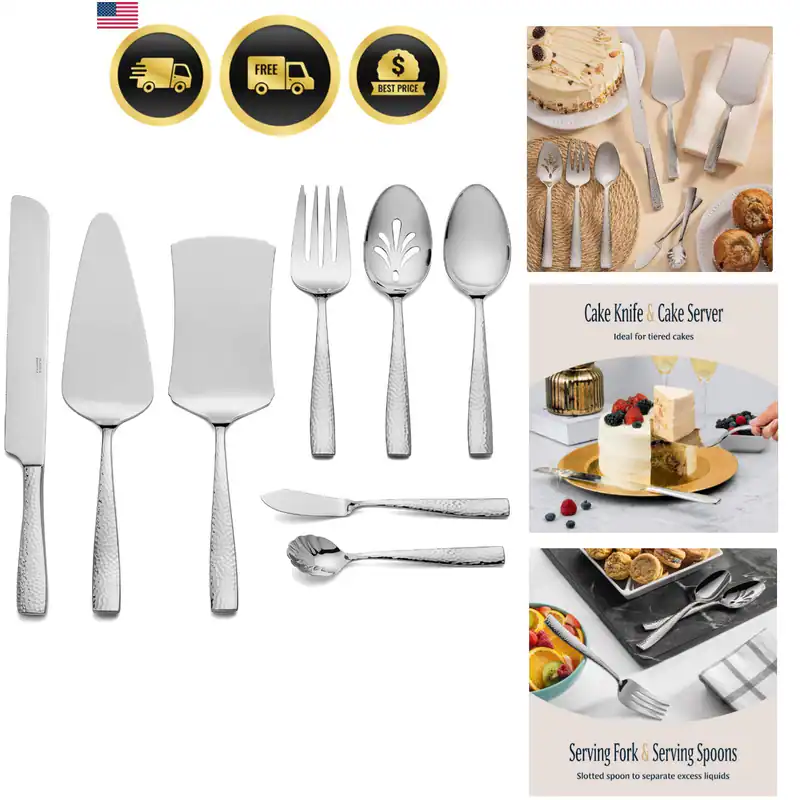 Gehämmert 18/10 Edelstahl Hostess Servierutensilien Set, 8-teiliges Set mit...