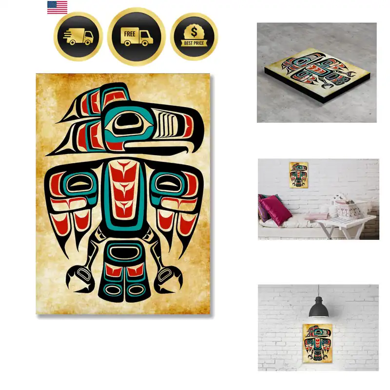 Haida Tlingit Rabe Totem Leinwanddruck, Galerie verpackt einheimische Kunst 7x5