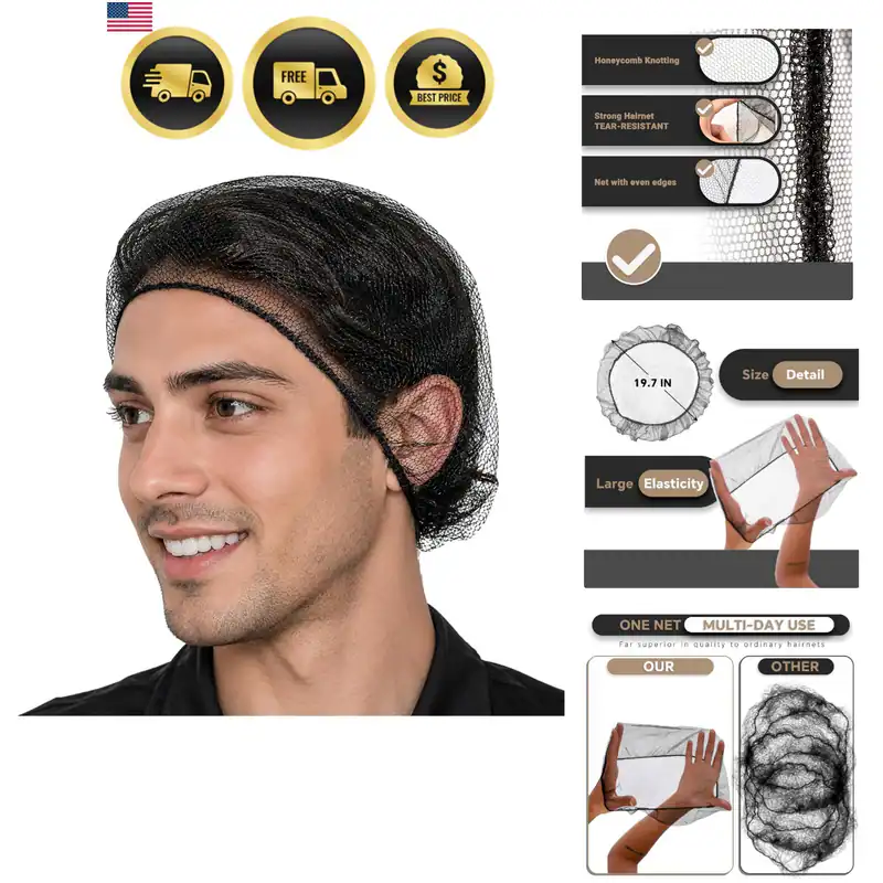 50 Stück Wiederverwendbare Haarnetze 24", Schwarz Nylon Netz für Gastronomie &