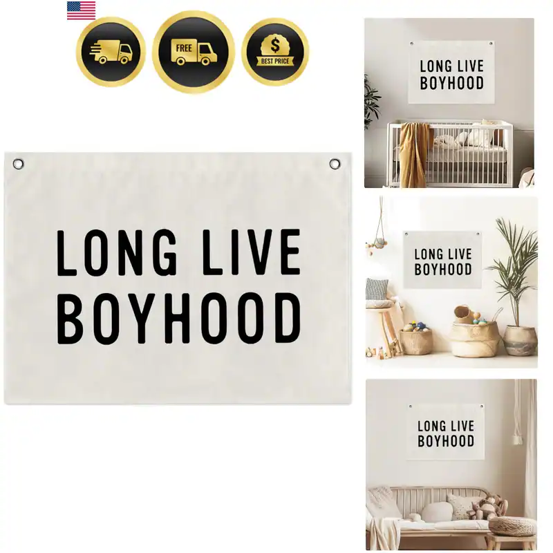 Long Live Boyhood Leinwand Wandbanner, Naturgrau Wandteppich Flagge für Jungen