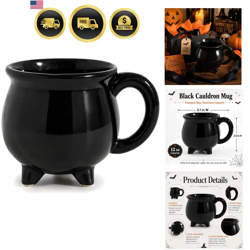 12 Unzen Schwarzer Kessel Becher Halloween Hexe Gothic Keramik Tee Kaffeetasse