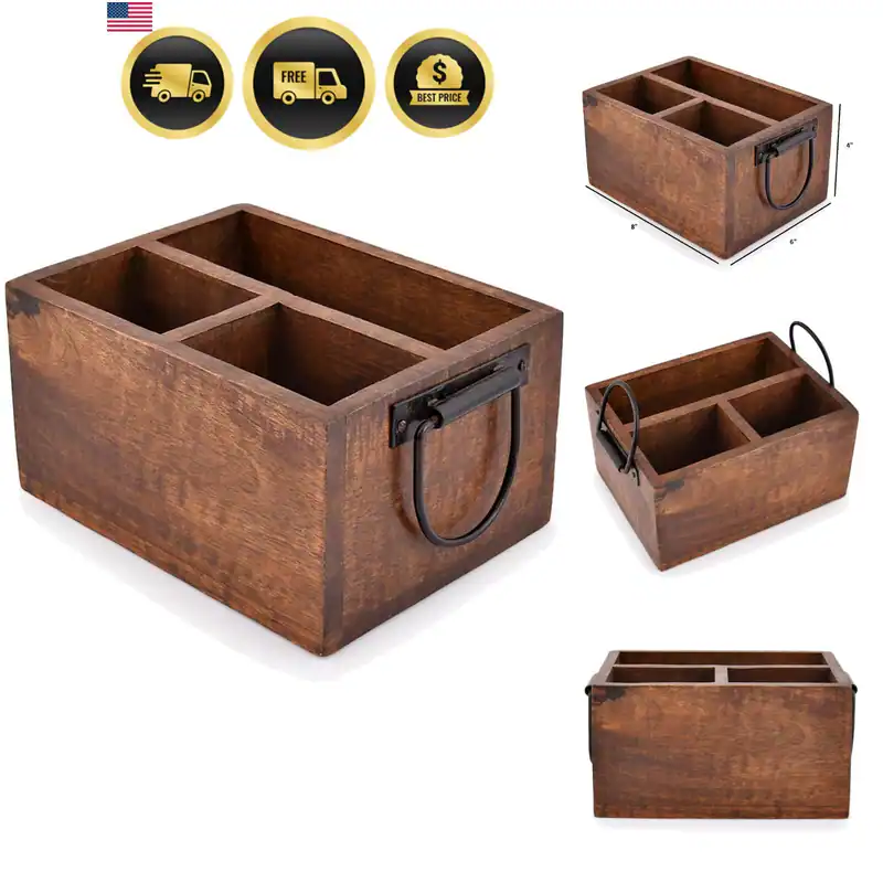 3 Compartment Flatware Caddy, Cutlery Utensil Holder with Metal Handles for F...