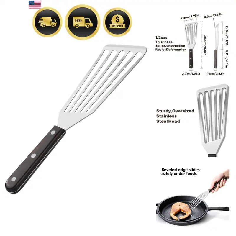 Fischspachtel Edelstahl Schlitzwender mit geneigtem Kopf Design für Flipp...