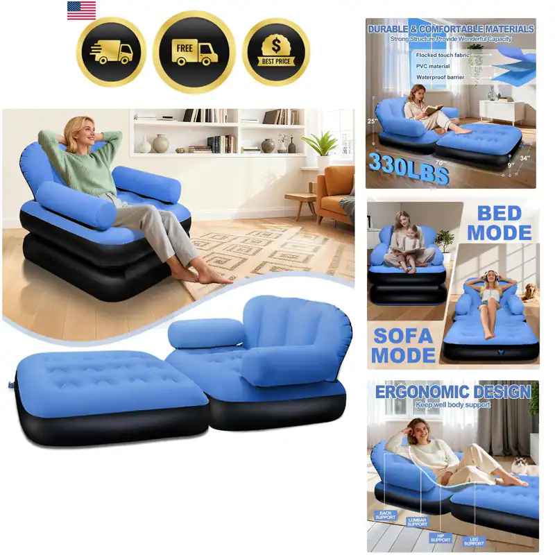 Blow Up Ausziehcouch mit Kopfteil, beflockter aufblasbarer Stuhl