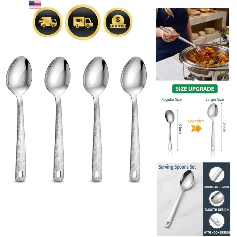4 Stück Edelstahl Servierlöffel, 12 Zoll großes Buffet Servierutensilien,...