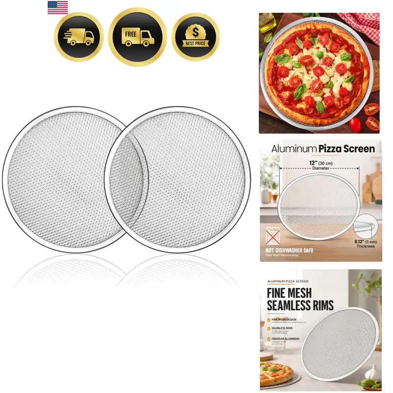 2er Pack Aluminium Pizzasieb, 12 Zoll | nahtlos, mit Löchern, Pizzagitter