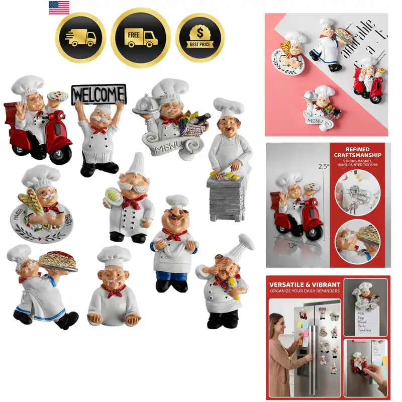10 Stück Koch Kühlschrankmagnete, Niedlicher Italienischer Koch | Lustige