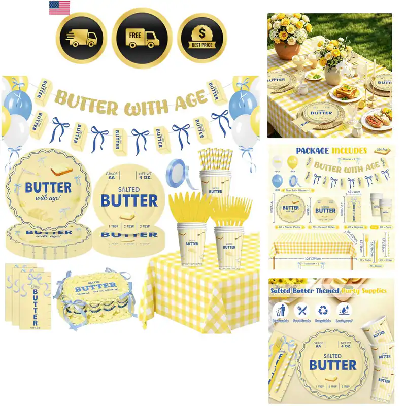 154 Stück Butter Party Teller und Servietten Gesalzene Butter Motto Party Deko