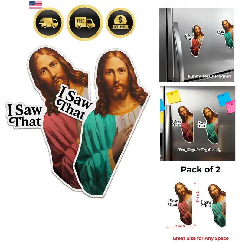2 x Jesus I Saw That Magnet, Lustige Magnete Geschenke, Tausch Weißer Elefant,