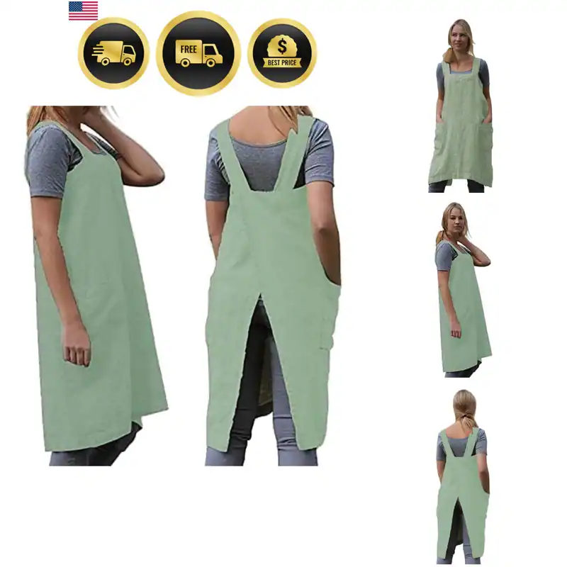 Damen Schürze mit gekreuztem Rücken und großen Taschen Zuhause Küche,