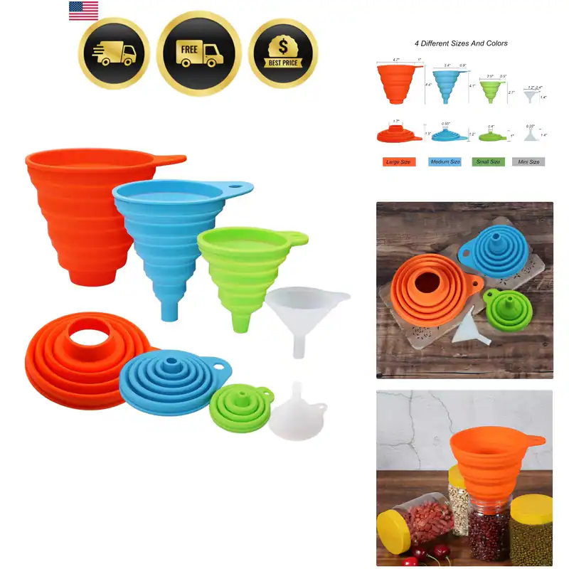 4 Größen Küchentrichter Set, lebensmittelechter Silikon faltbarer Trichter,