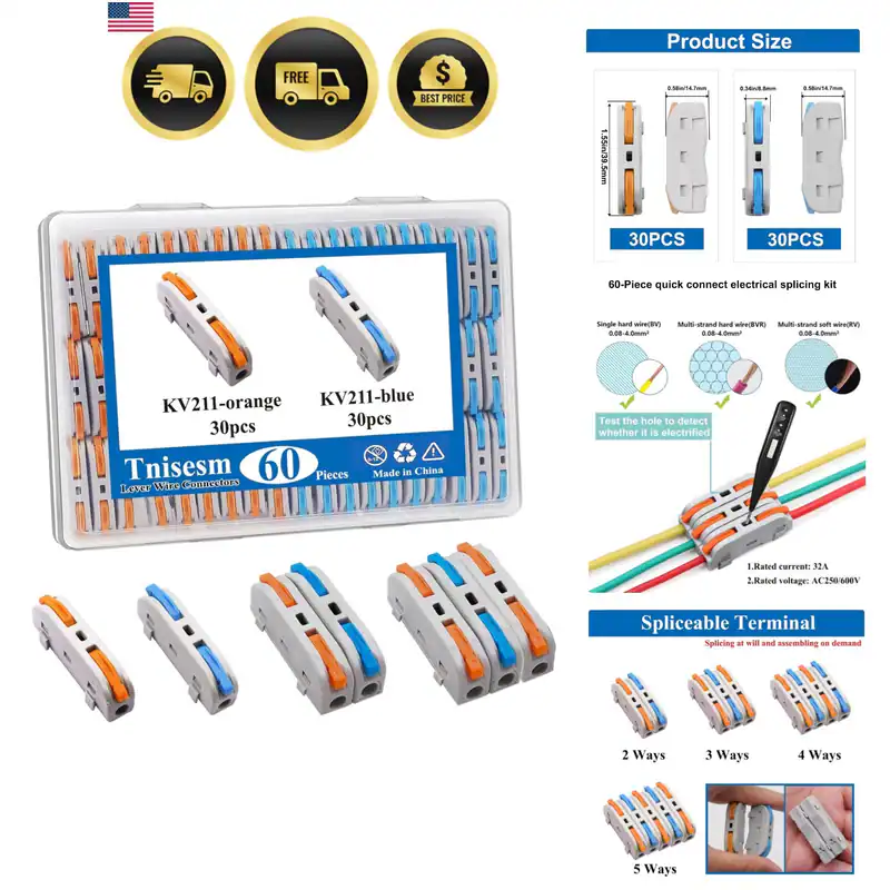 60 STCK. Hebel Draht Verbinder -12, Schnellverbindung Elektrisches Spleißen Kit