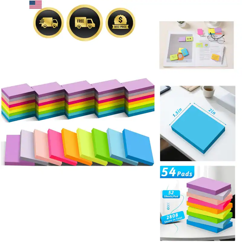 54 Blöcke Mini Haftnotizen 1,5x2 Zoll, 9 Farben hell stark klebend Post, Sui...