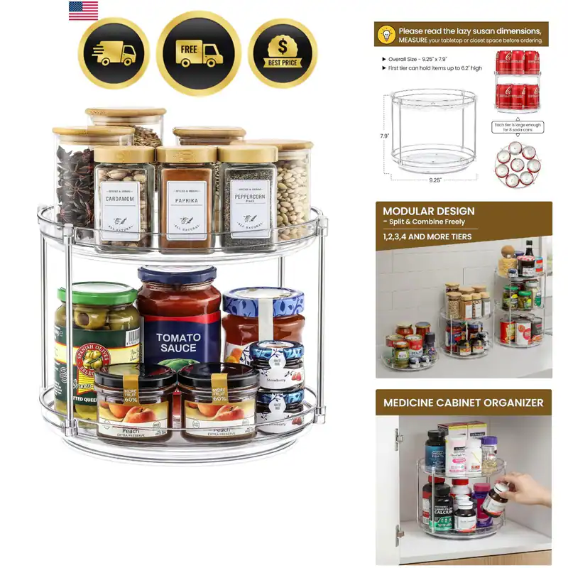 2 Ebenen Rutschfest Acryl Lazy Susan Drehteller Organizer - Drehbares