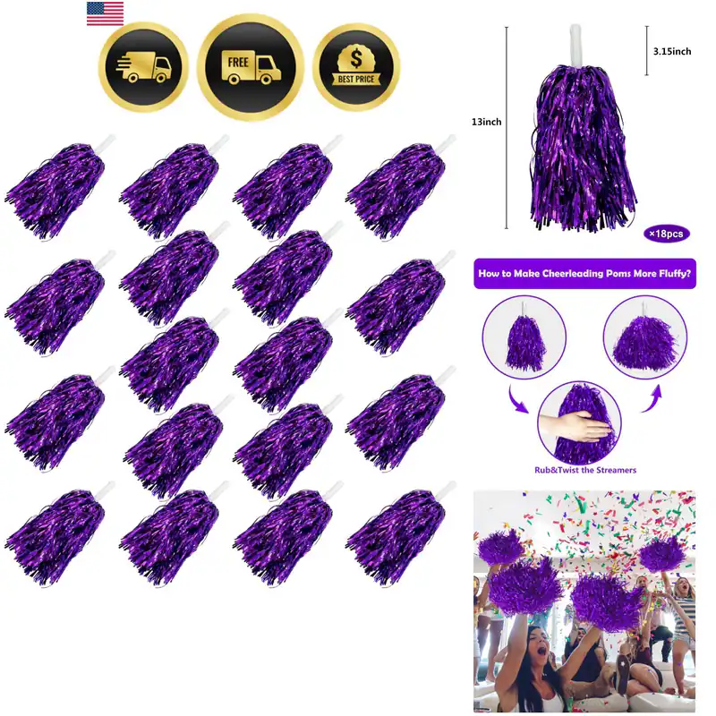 18 Stück Lila Cheerleading Pom Poms Metallic Folie Kunststoff Pom Poms mit