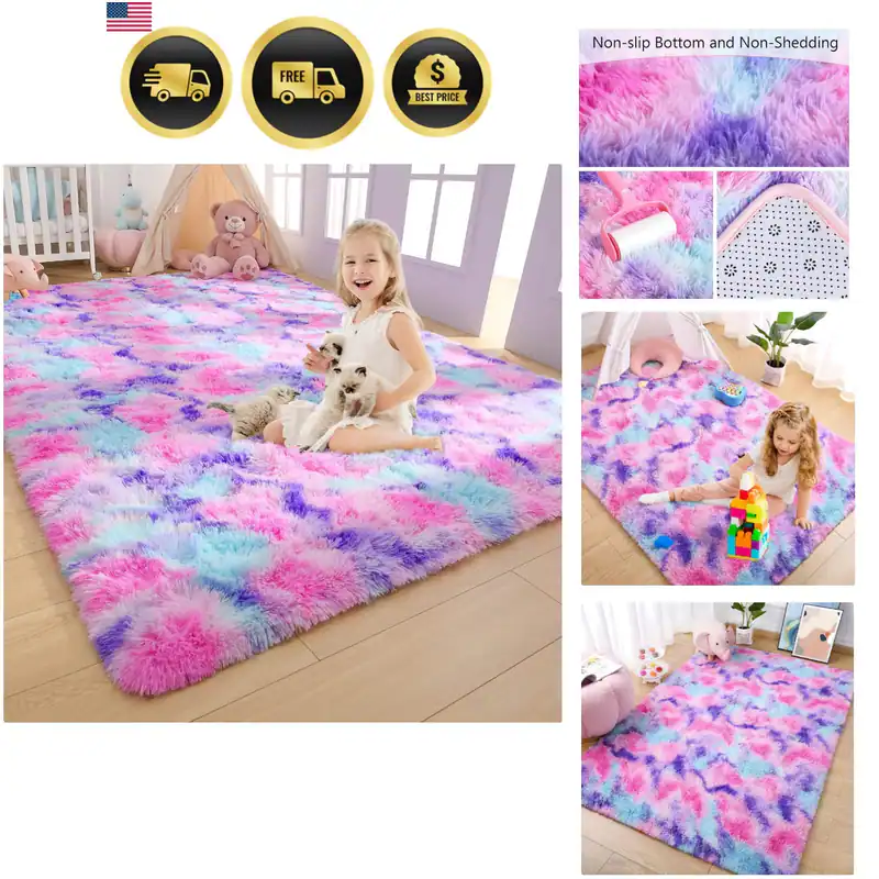 Weiche Regenbogen Vorleger für Mädchenzimmer 4x6 Fuß, Flauschige Schlafzimmer