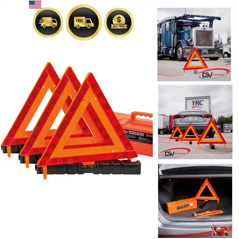 Warndreiecke, Sicherheitsdreiecke DOT-geprüft, Kunststoff, 3er Pack,
