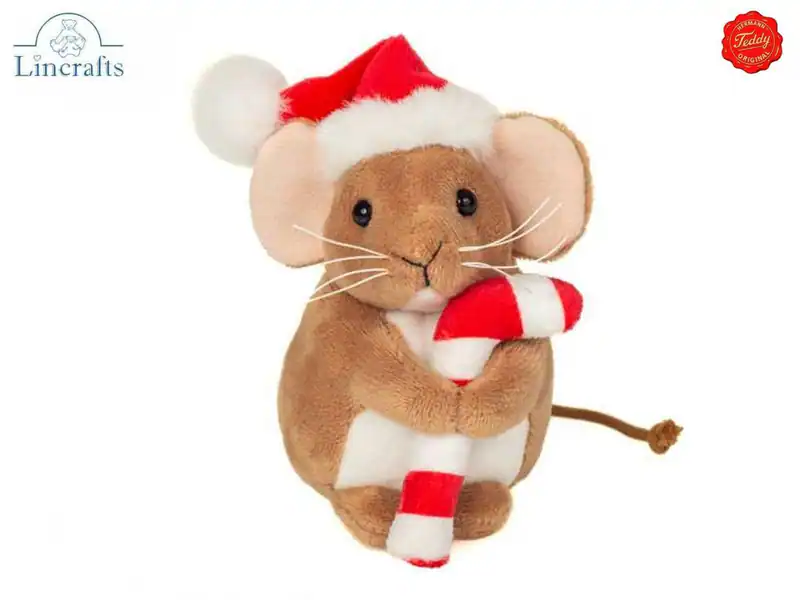 Teddy Hermann Weihnachtsmaus mit Zuckerstange Plüschtier Stofftier Geschenk