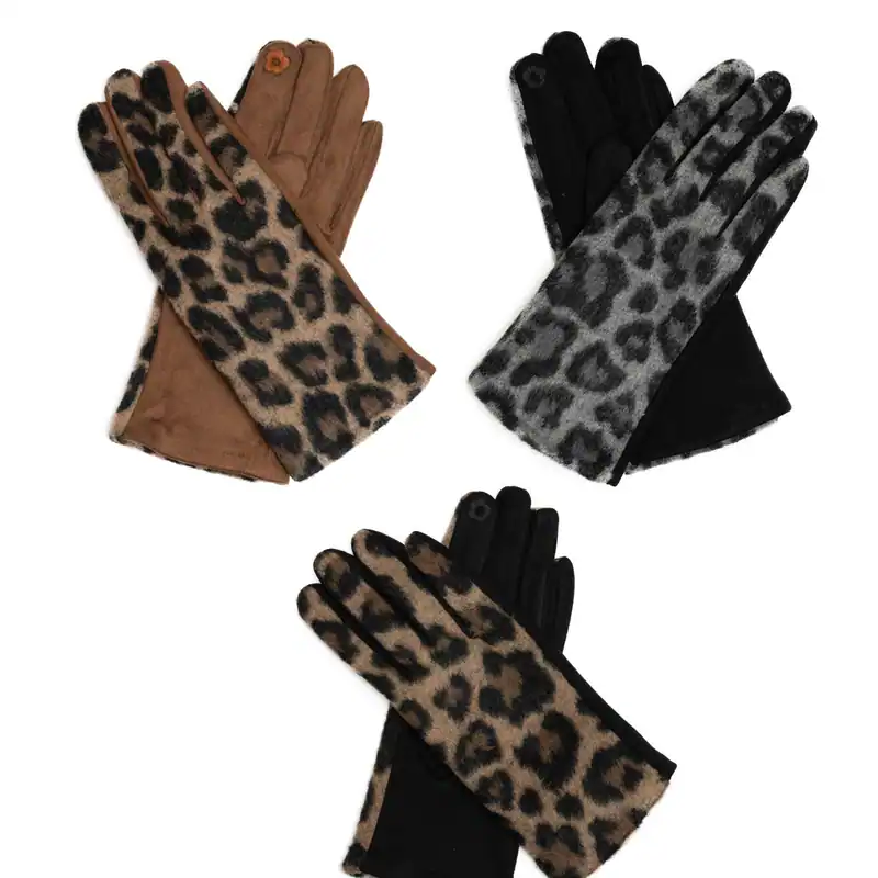 Damen Winter Fingerhandschuhe Leo Fell Onesize elegant warm Leoparden Handschuhe