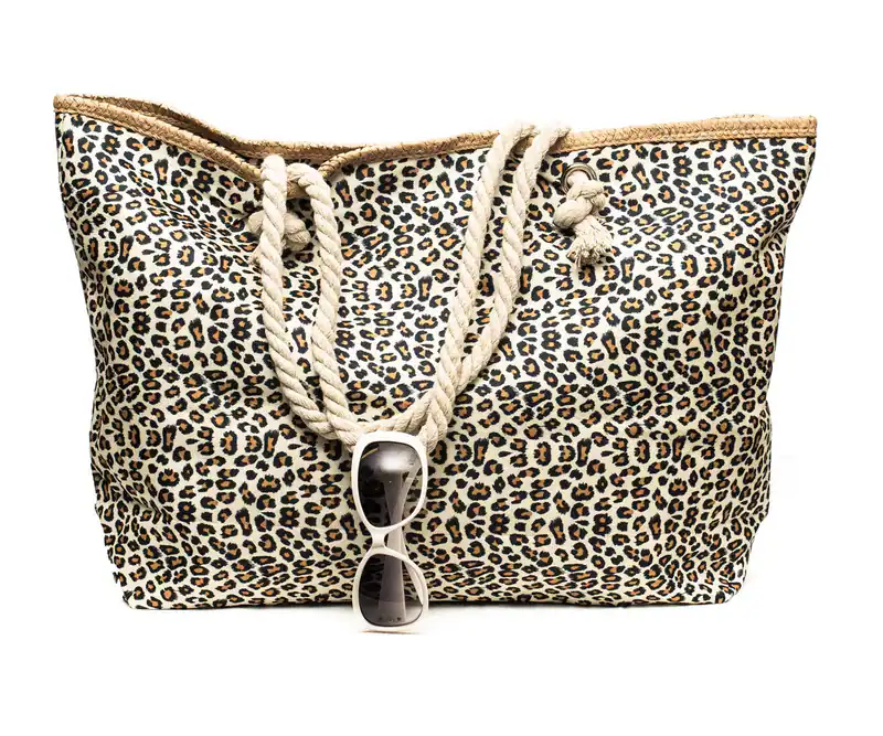 XXL Strandtasche Damen Leo Muster Beige Badetasche Sommer Tasche Reißverschluss