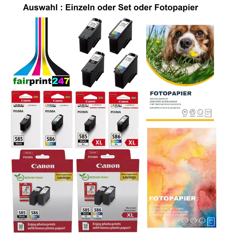 Original Canon PG-585 XL CL-586 XL - AUSWAHL: Einzeln oder Set oder Fotopapier