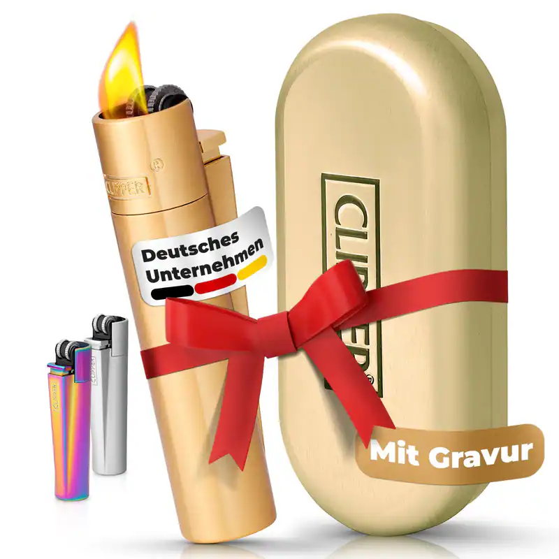 Clipper mit Gravur | Personalisiertes Feuerzeug Gold | Wunschgravur mit Namen