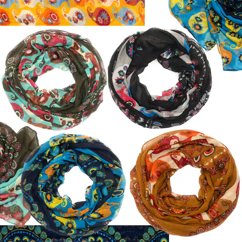 Loop Schal Ethno Mandala Paisley Muster Viskose leicht dünn Halstuch Mehrfarbig
