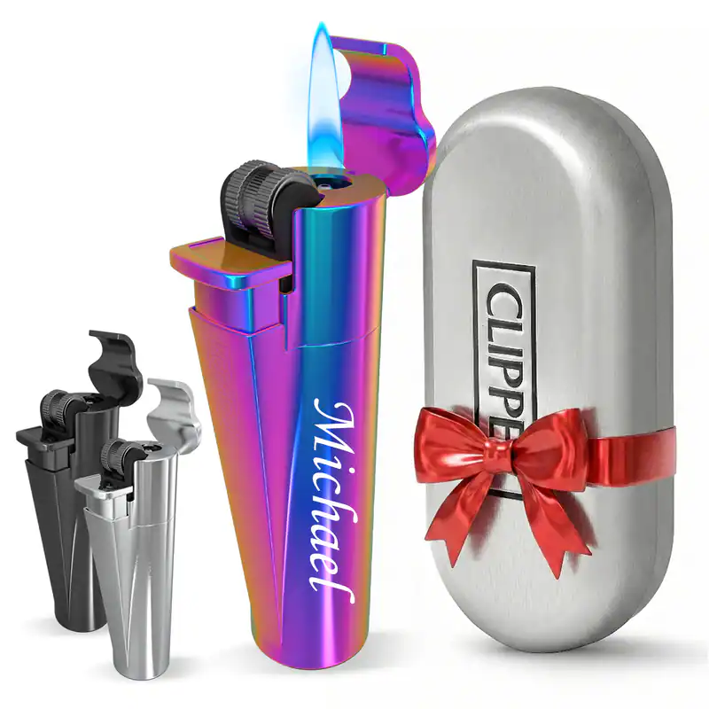 Clipper Jet Flame Metall Regenbogen | Wunschgravur Name |Personalisiert Geschenk