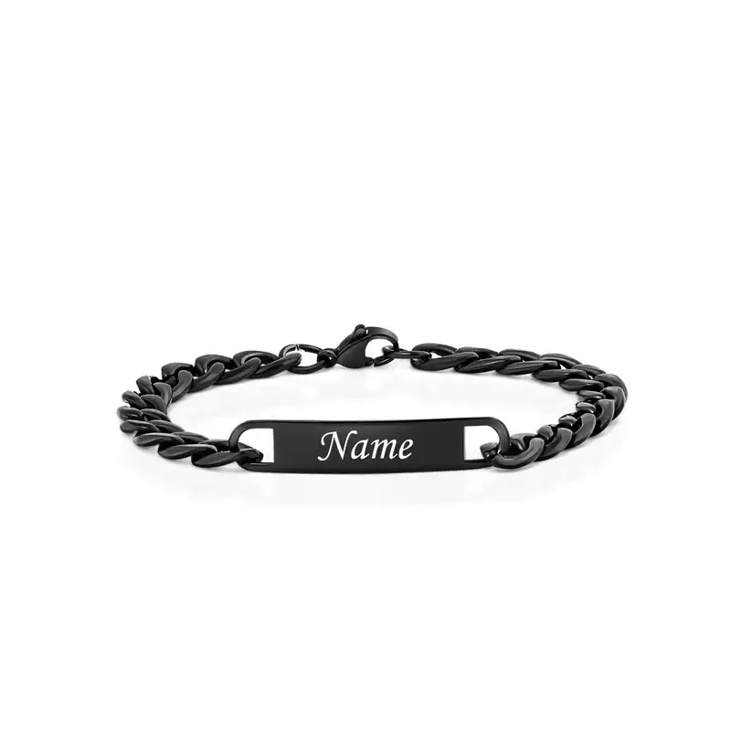 Armband Herren Schwarz 22cm | Partnerarmband Gravur Edelstahl | Geschenkidee