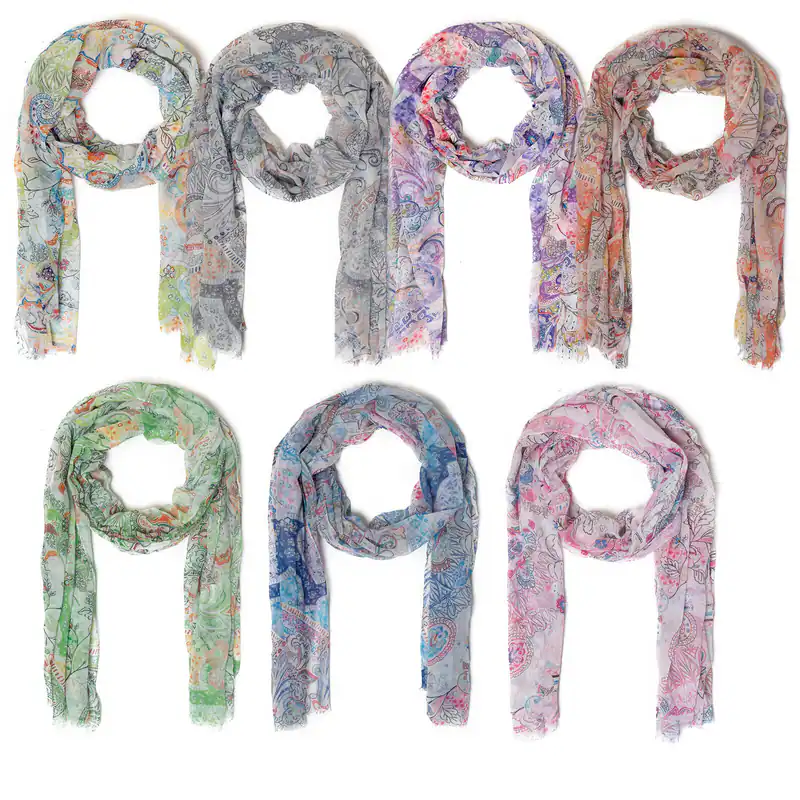 Leichter Damen Schal mit Paisley Blumen Muster Tuch Viskose Baumwolle Halstuch