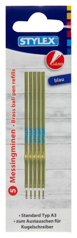 5 Stück Kugelschreibermine Messing TYP A3 Kulimine Nachfüllmine blau