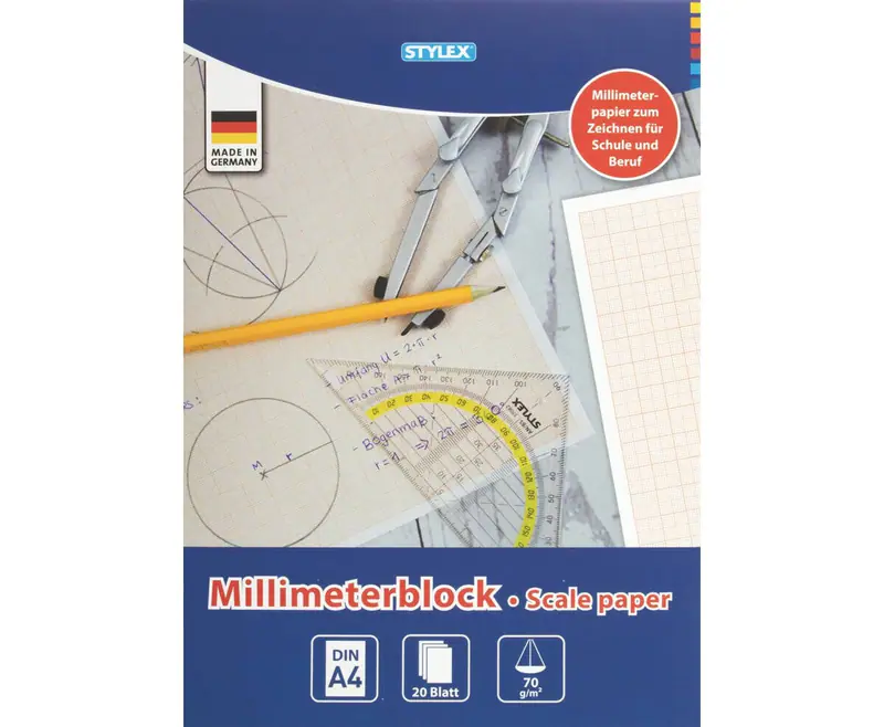 Millimeterpapier DIN A4 20 Blatt Zeichenpapier Millimeterblock Millimeterpapier