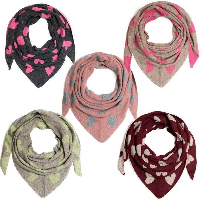 Damen Dreiecksschal Strickschal Herzmuster Winterschal Herzen Schal Dreieckstuch