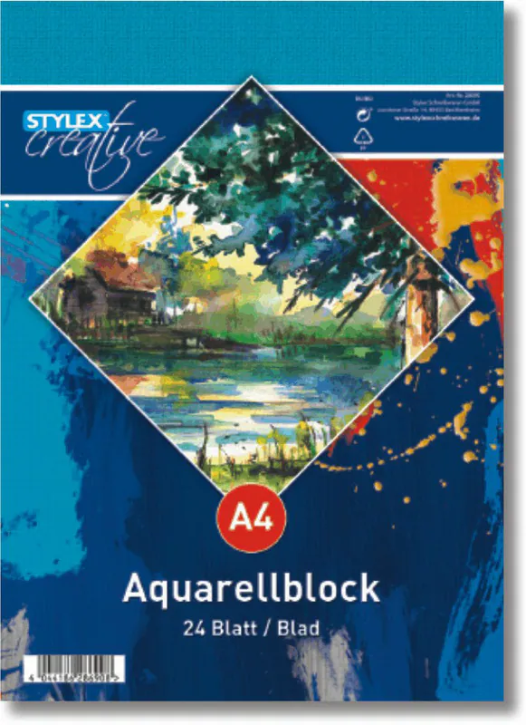 Aquarellblock 24 Blatt DIN A4 185 g/m² kopfgeleimt Zeichenblock weiß Papier