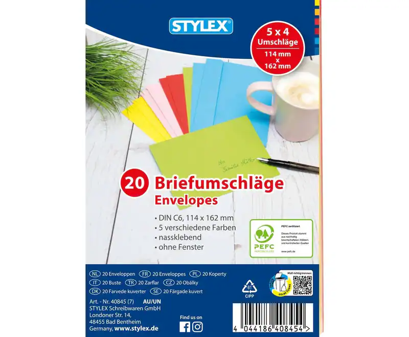 Briefumschläge, C6, farbig, 20 Stück Briefumschlag, Briefhülle Couvert