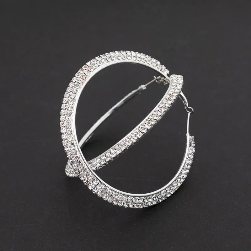 Große Ohrringe Rund Silberfarben Creolen Ohrstecker Ohrschmuck Strass Damen