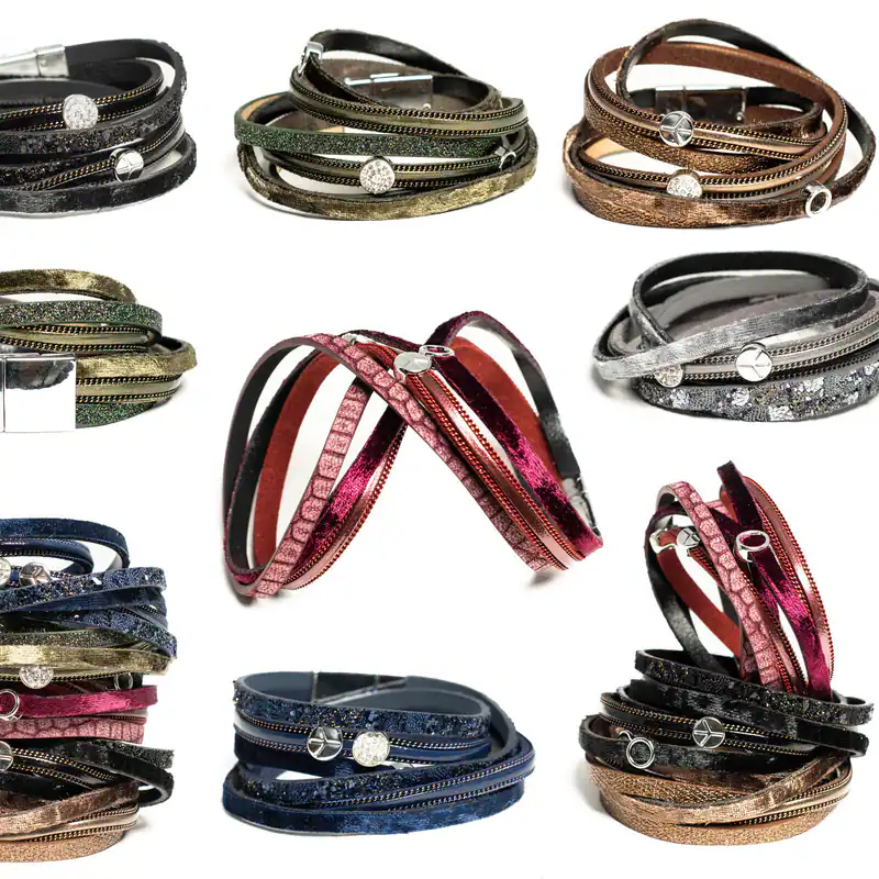Wickelarmband Damen Samt Anhänger Peace Strass Glitzer Magnetverschluss Schmuck