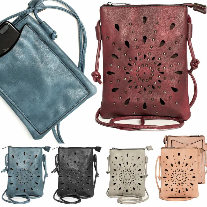 Damen Umhängetasche Klein Handytasche Schultertasche Crossbody Bag Nieten Tasche