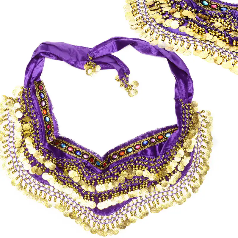 Bauchtanz Hüfttuch Lila Goldfarbene Münzen Steinen Bellydance Karneval Samt