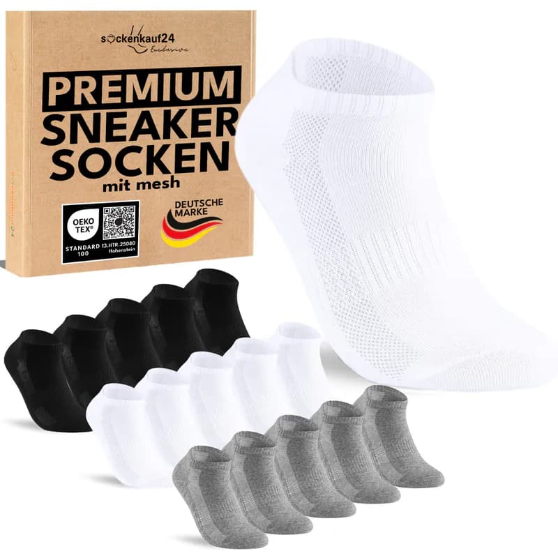 Premium Sneaker Socken Herren Damen Sportsocken mit Mesh-Streifen Baumwolle